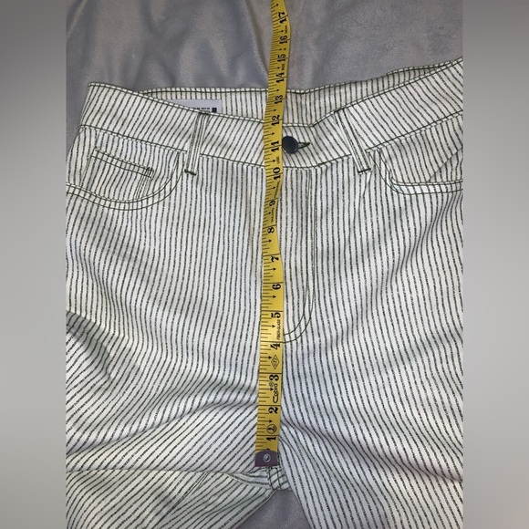 Zara cream and green Pin Striped Wide-Leg high rise 100% cotton jeans Pants 8 - Picture 8 of 10